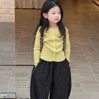 2025秋季韩版女童针织细毛线开衫 朝鲜被配哈伦碎花裤