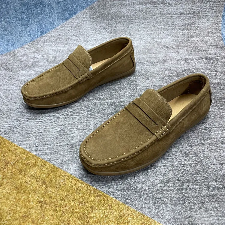 新款男士一脚蹬豆豆鞋时尚舒适软皮软底真皮男鞋