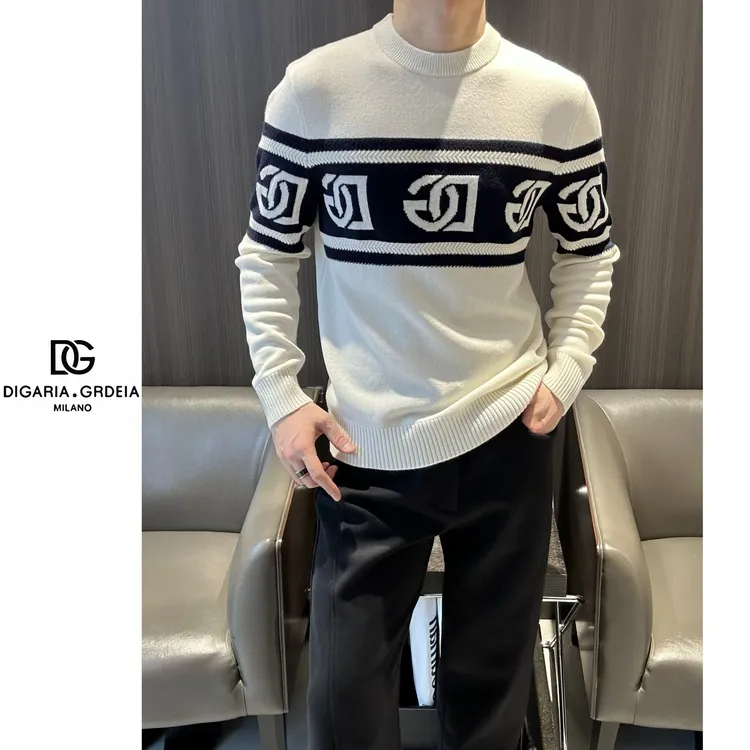  101 迪噶雅DG/25冬季新款男士高品质原织撞色时尚休闲棉羊毛毛衣