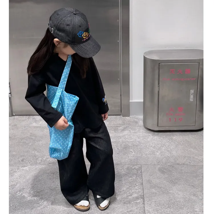 壹妈时尚童装女童套装秋季新款洋气儿童休闲百搭黑色长袖上衣长裤