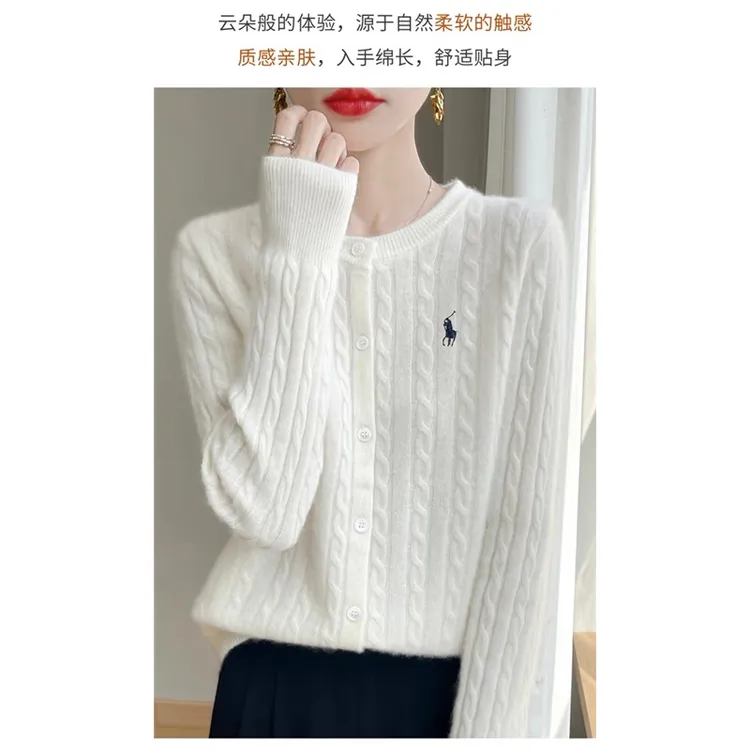 刺绣女毛针织衫安迪绒假两件开衫圆领衫质感百搭长袖柔软舒适亲肤
