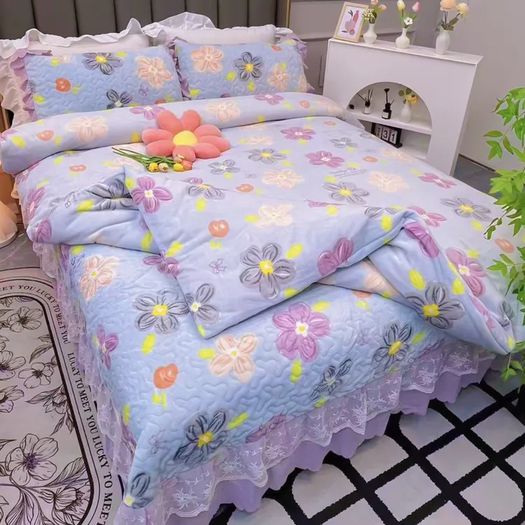 活动双面绒加厚韩版公主风床盖四件套单人加绒牛奶绒床上用品套件