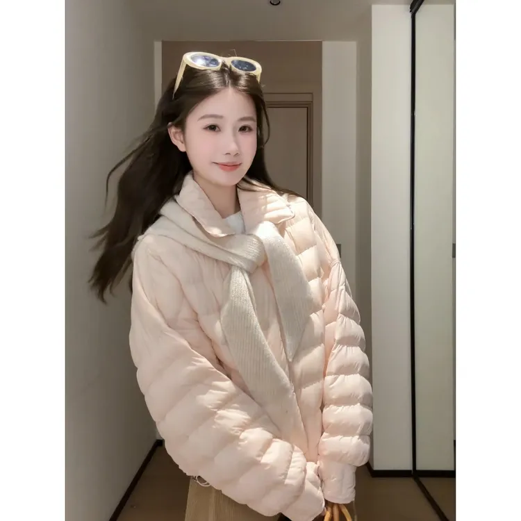 MARIE.COCO甜美纯欲风穿搭粉色棉服棉衣外套女时尚工装裤秋冬套装