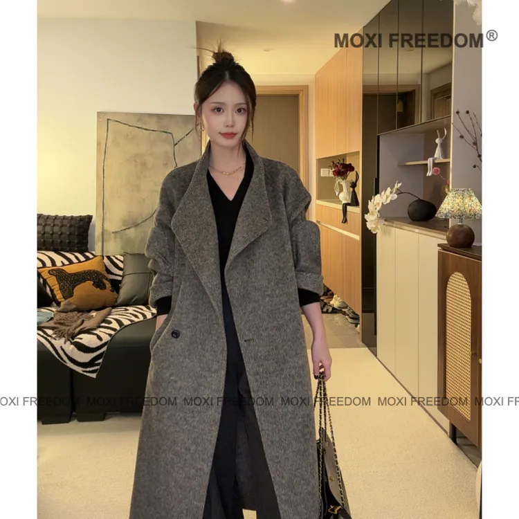 【人生大衣】25年秋冬新款熊棕灰腰带款休闲中长款双面羊毛大衣外套