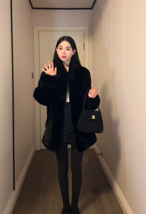 长袖宽松型中长款女纯色短外套上衣大衣冬季毛毛外套