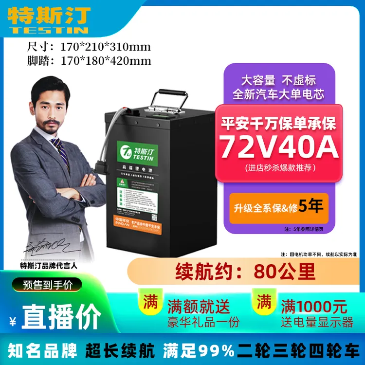 Testin/特斯汀电动车电瓶72V宁德时代大单体电动车锂电池国轩三轮