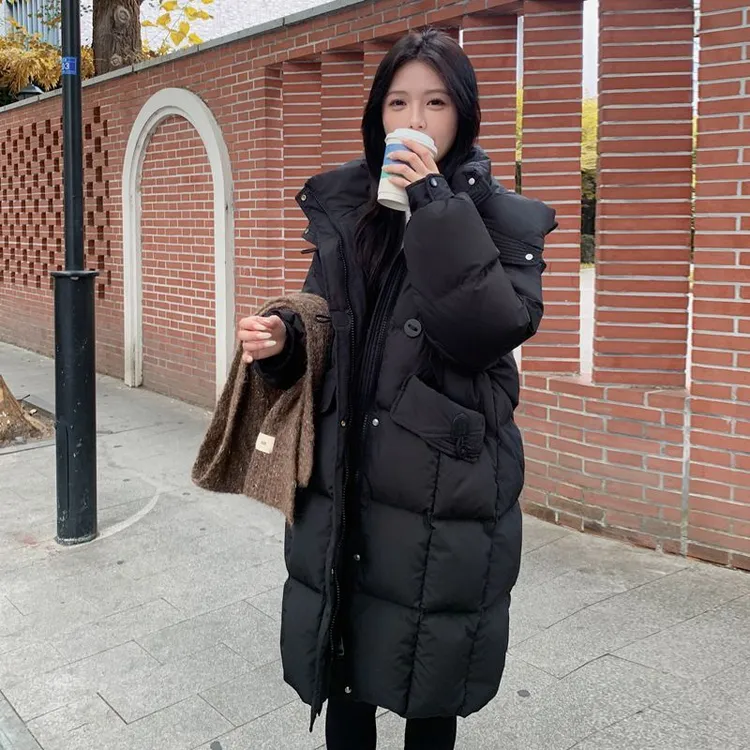 棉服女中长款2025冬季新韩版加厚连帽宽松时尚原版商场同款外套