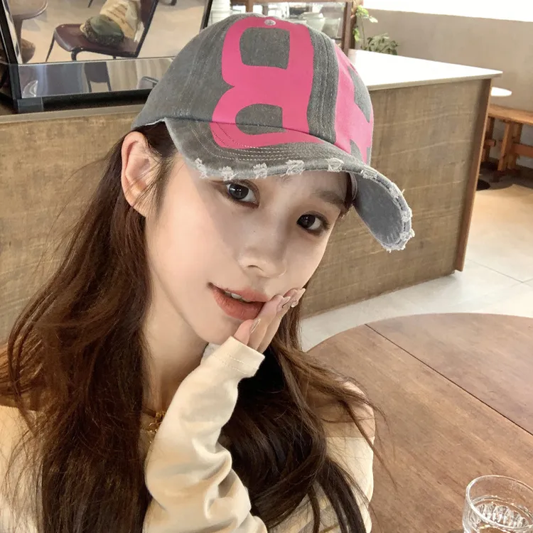 百搭复古棒球帽防晒户外水洗牛仔鸭舌帽软顶印花遮阳帽