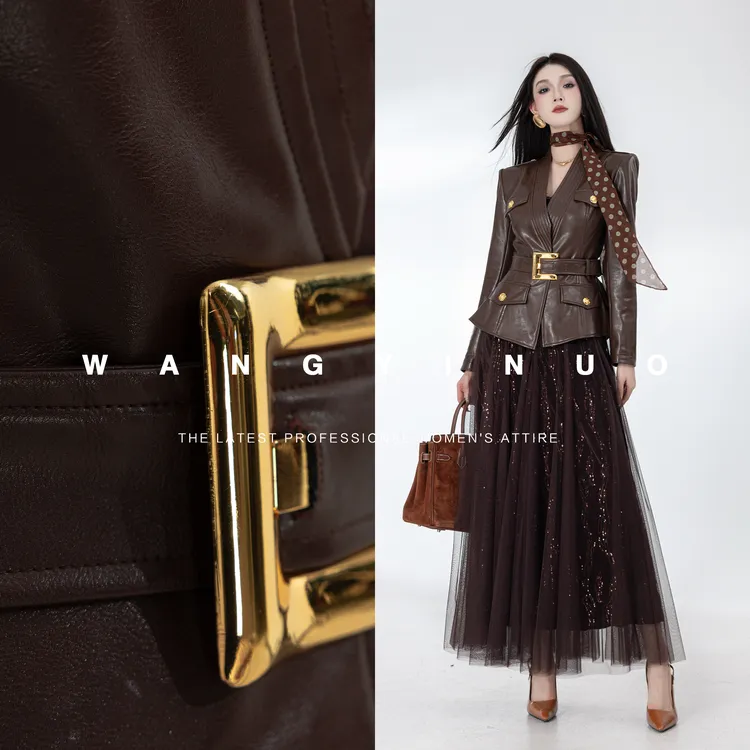 MD现货·依诺【魅力女王】2025秋季时尚显瘦收腰气质设计感皮衣外套