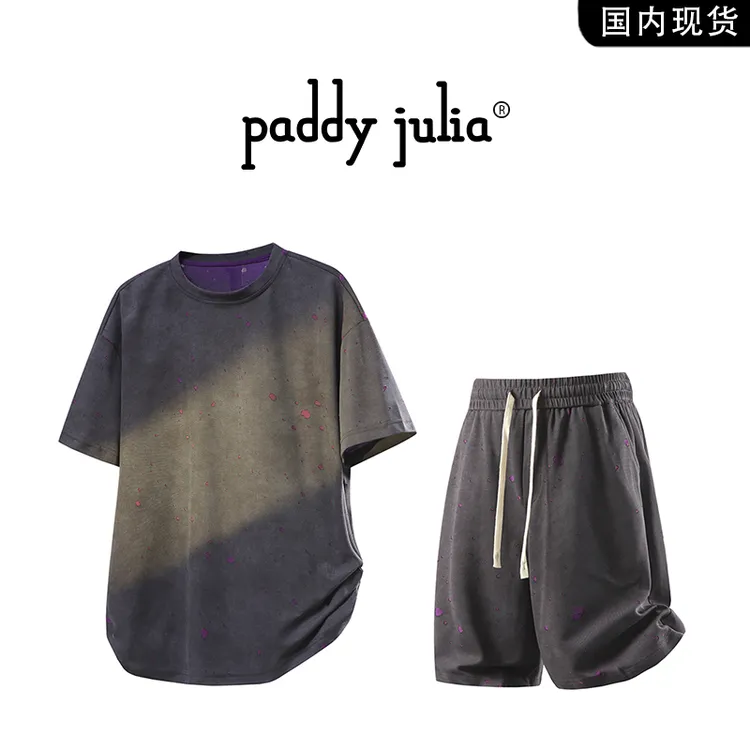  Paddy julia美式短袖t恤套装男款夏季薄款破洞短裤休闲服两件套