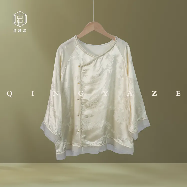 白宝珠！桑蚕丝冠乐皱新中式上衣！GZ4324