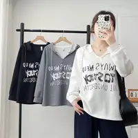 2025大码长袖连帽休闲女显瘦时尚慵懒风宽松型印花韩版卫衣2560