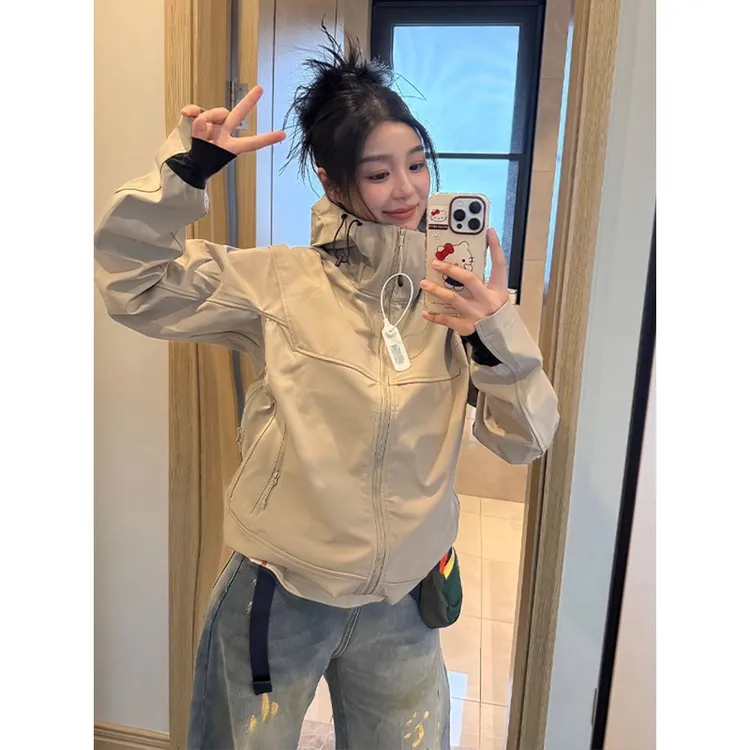 特氟龙三防软壳冲锋衣外套山系户外防风高领连帽登山夹克秋季男士