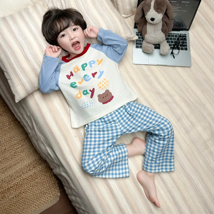 2025纯棉秋冬款240克厚款男童新款睡衣套装男宝宝儿童长袖家居服