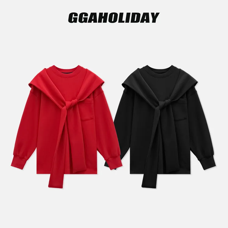 GGAHOLIDAY秋冬时尚宽松连帽披肩气质长袖设计感百搭卫衣-154107