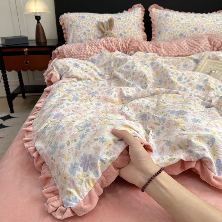 珊瑚绒四件套纯棉加绒全棉ab面加厚牛奶绒床单被套2025新款秋冬季