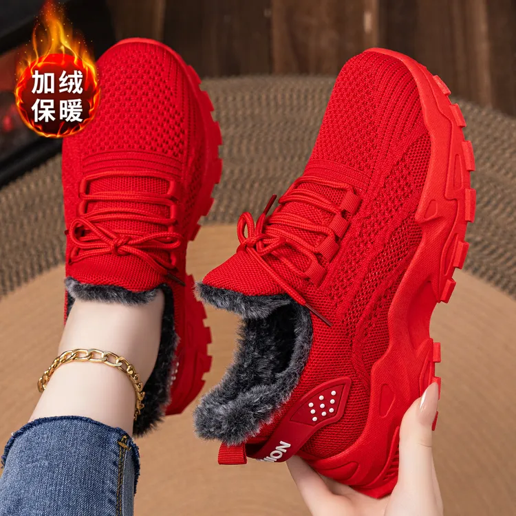 棉鞋冬季女网红新款厚底女靴加绒加厚浅口轻便短靴防寒保暖靴子女