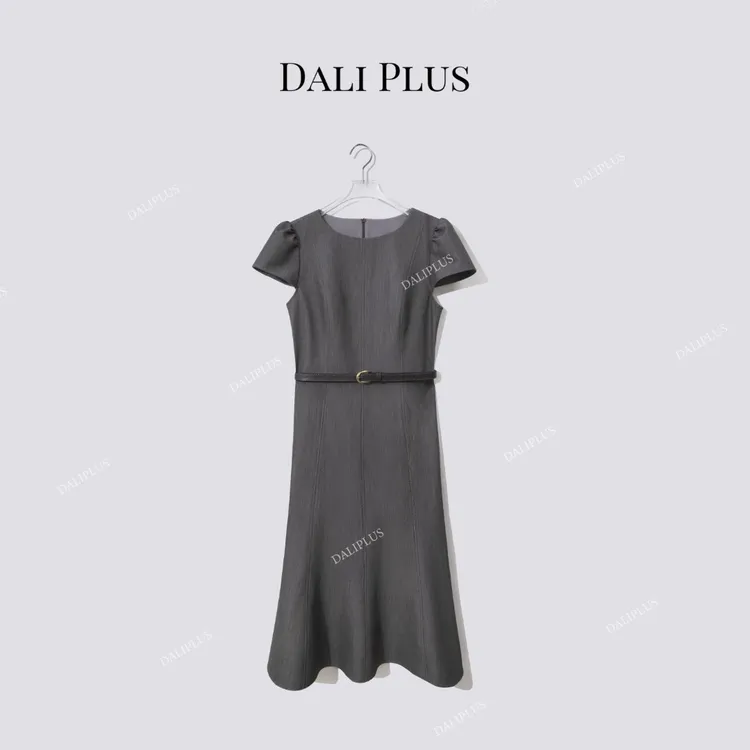 DALI PLUS高级感纹理收腰长款气质连衣裙-D5ST1253