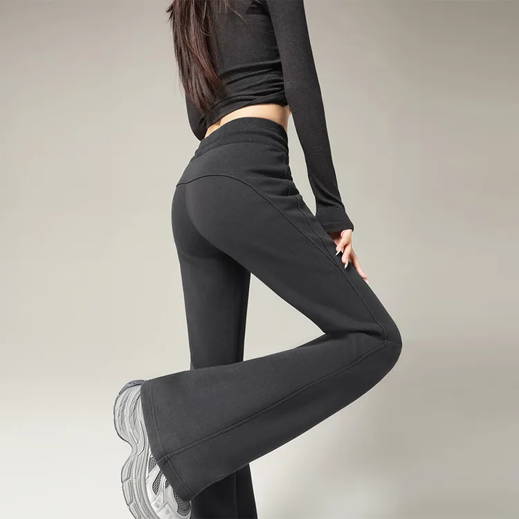 微喇阔腿裤女加绒2025新款高腰显瘦垂感运动卫裤