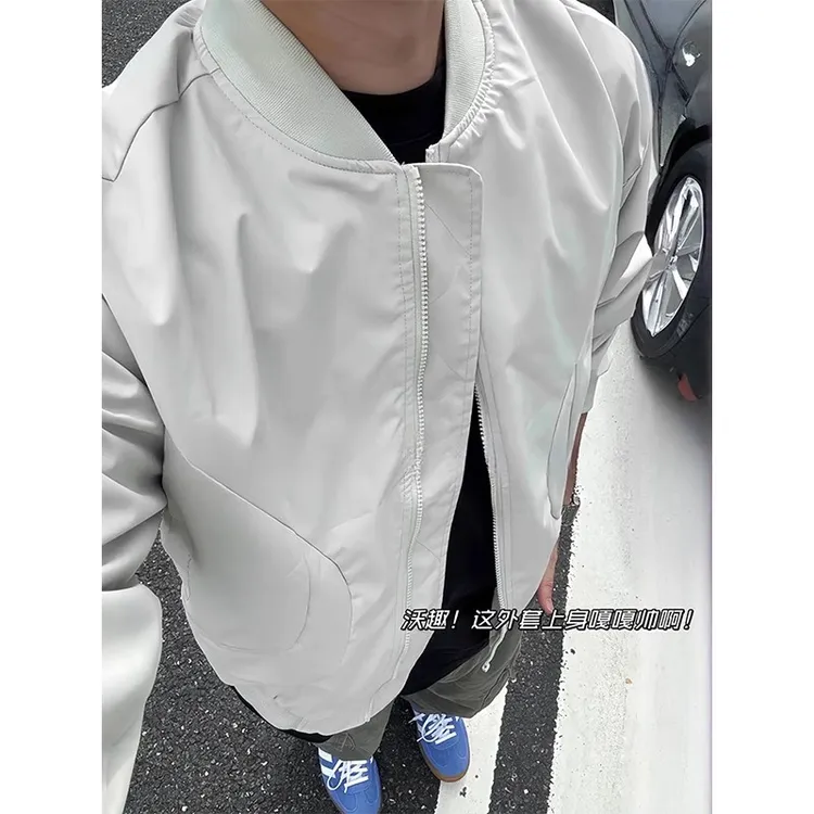 浅卡其色ma1飞行员夹克外套男春秋款美式复古高级感青少年棒球服