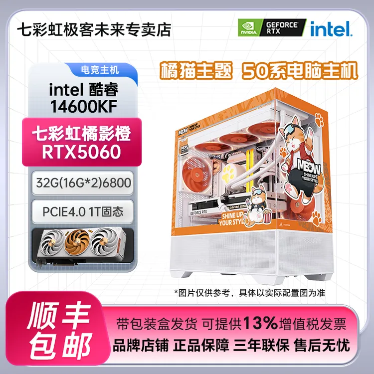 七彩虹橘猫14600KF+5060电竞游戏办公三角洲DIY电脑主机海景房