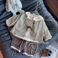 【三件套】韩国韩系碎花女童2025新款儿童森系碎花花边裤三件套