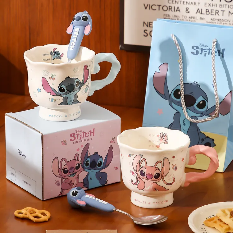 史迪仔情侣马克杯带刻度高颜值家用水杯2025新款生日礼物陶瓷杯子