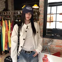 美式气质白色皮衣短款女早秋季薄款小众设计感宽松休闲韩版短外套