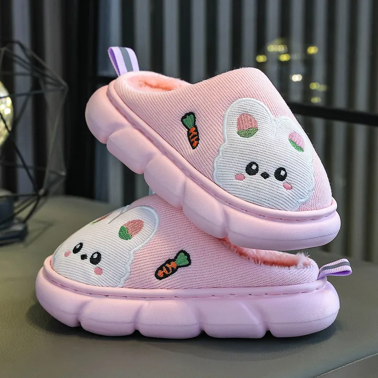 儿童棉鞋女童可爱卡通兔子居家厚底室内防滑加绒保暖棉拖鞋秋冬季
