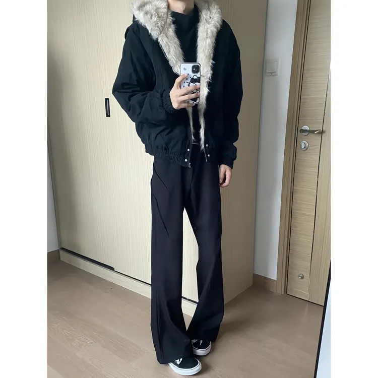 cleanfit座山雕毛领连帽夹克棉服男秋冬美式加绒加厚情侣短款外套