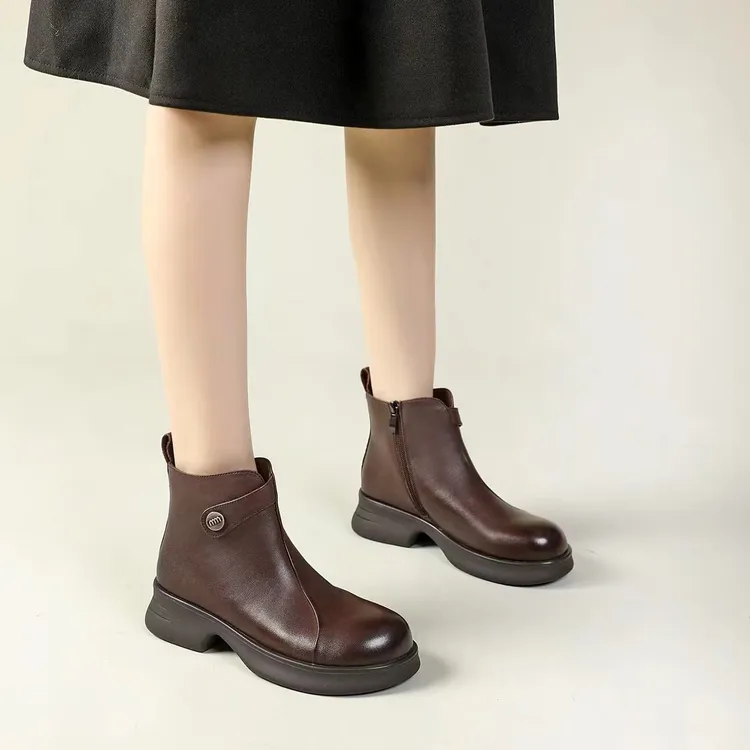 妞73-6163学院风冬季春季轻职风防滑女短靴加绒女靴复古