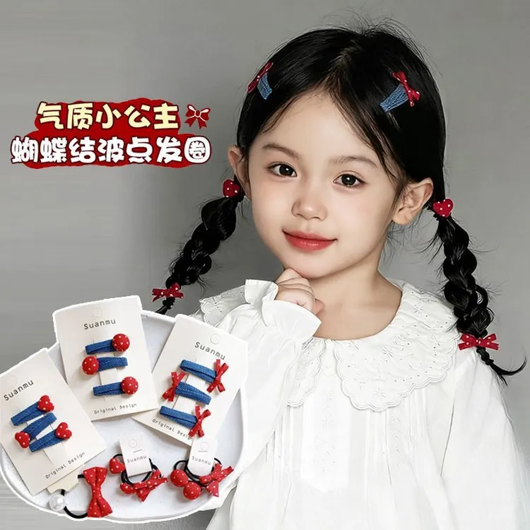 儿童牛仔发夹红色点点爱心bb夹碎发刘海边夹女宝甜美可爱发夹发卡