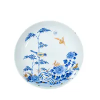182.清康熙 青花描金竹鸟图盘