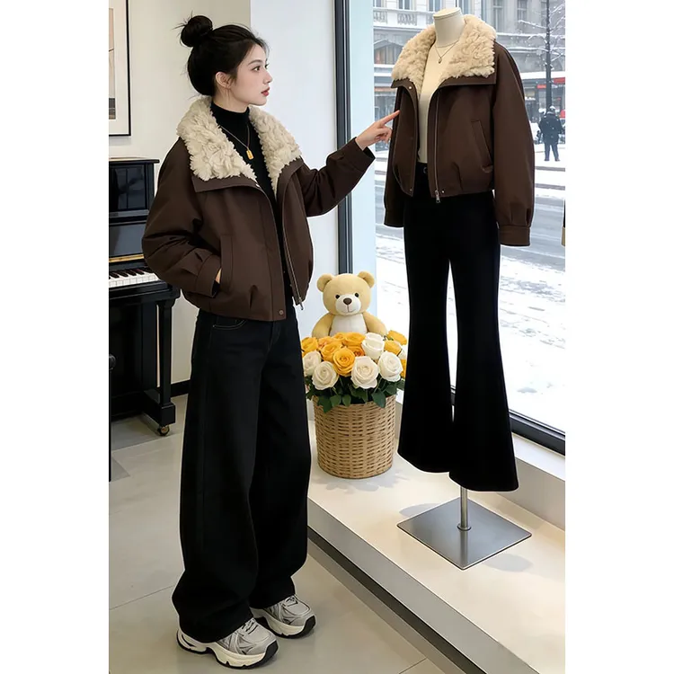 兹伊翰【冬日迟迟】2026冬季新款洋气纯色毛毛棉服外套女慵懒风棉衣