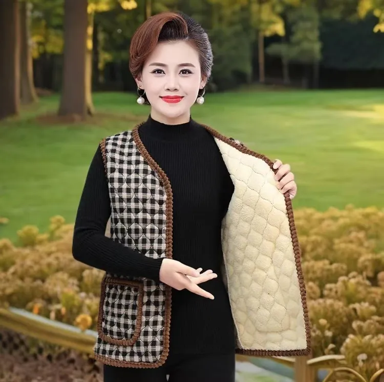 【工厂直发】冬季妈妈棉马甲中老年女加绒加厚棉马夹保暖棉坎肩背心