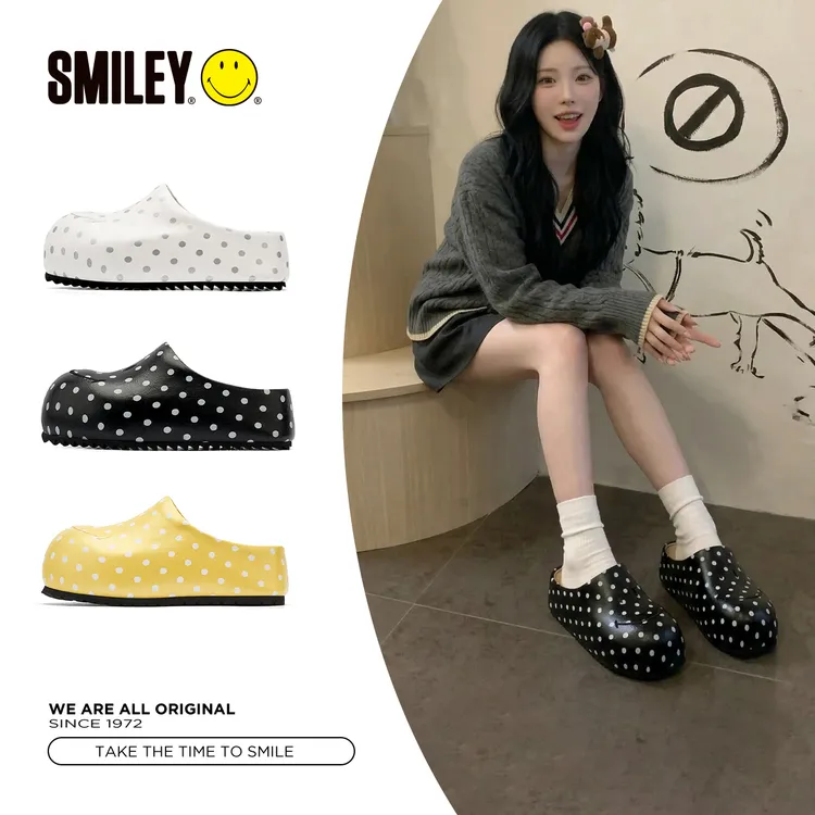 【赵露思同款】SMILEY笑脸波点穆勒拖夏季透气拖鞋女一脚蹬外穿半拖