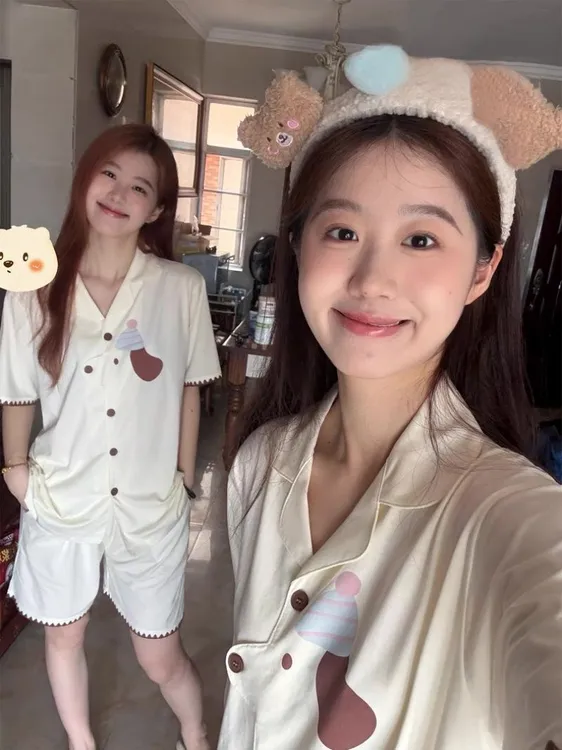 高级感甜美可爱小狗睡衣女款夏季学生短袖短裤印花薄款家居服套装