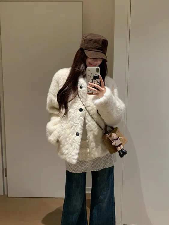  25年新品气质韩版环保皮毛一体毛毛外套