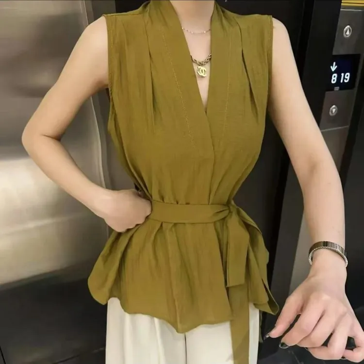 绑带外穿衬衫上衣纯欲法式气质无袖背心女夏季新款修身显瘦高级感