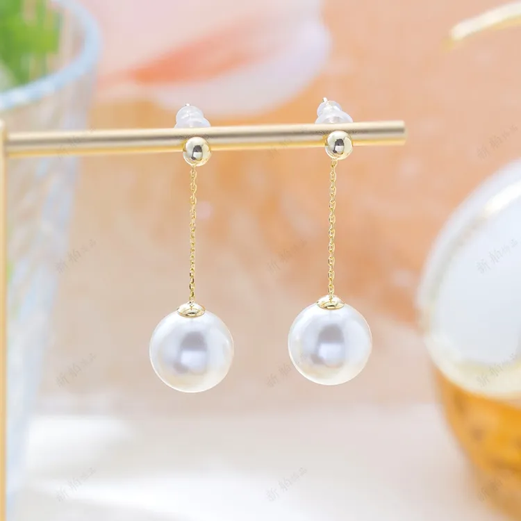 铜合金合成锆石耳饰 白月光珠珠流苏耳钉优雅小众百搭耳饰1058