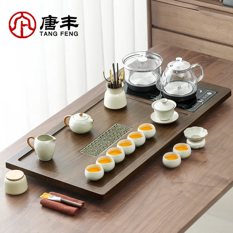 唐丰新款汝窑功夫茶具套装家用办公现代简约全自动烧水壶一体茶台