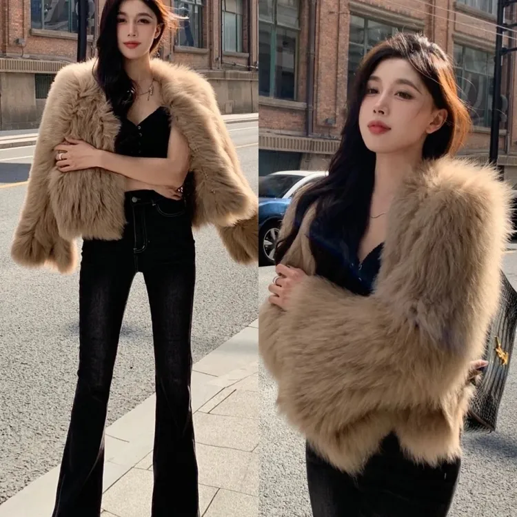 日光岛屿2025年新款抖音网红狐狸皮草编织衣服收腰加密长毛