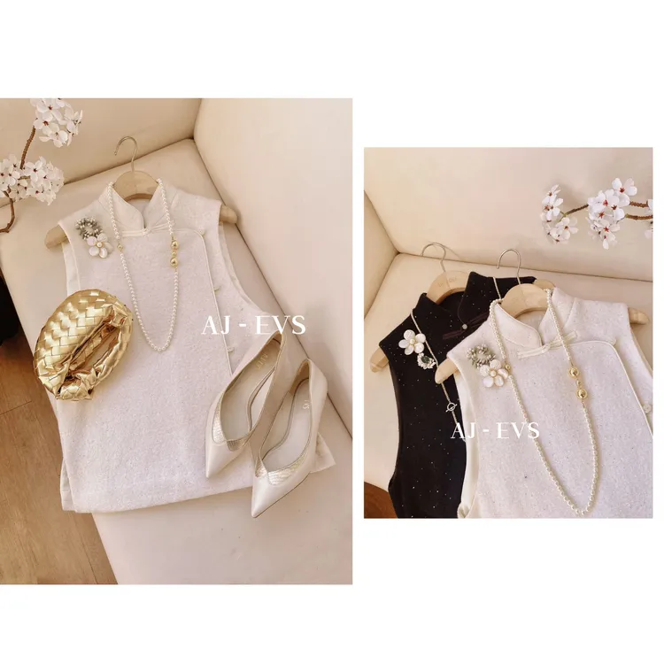 AJ-EVS【书香门第· 优雅进口亮片羊毛新中式马甲】