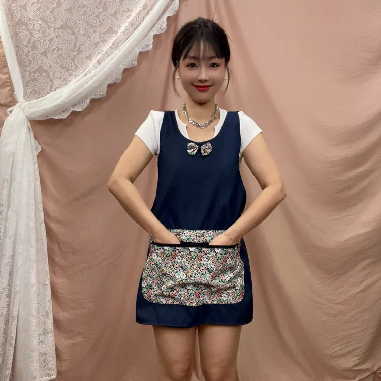 短款拉链大口袋围裙夏季薄款厨房家用做饭防泼小个子工作服印字