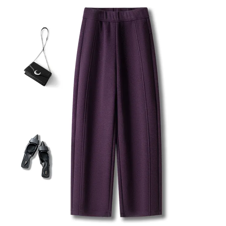 乌梅紫色羊毛镰刀裤女秋冬2025新款高腰宽松香蕉裤加厚窄版阔腿裤
