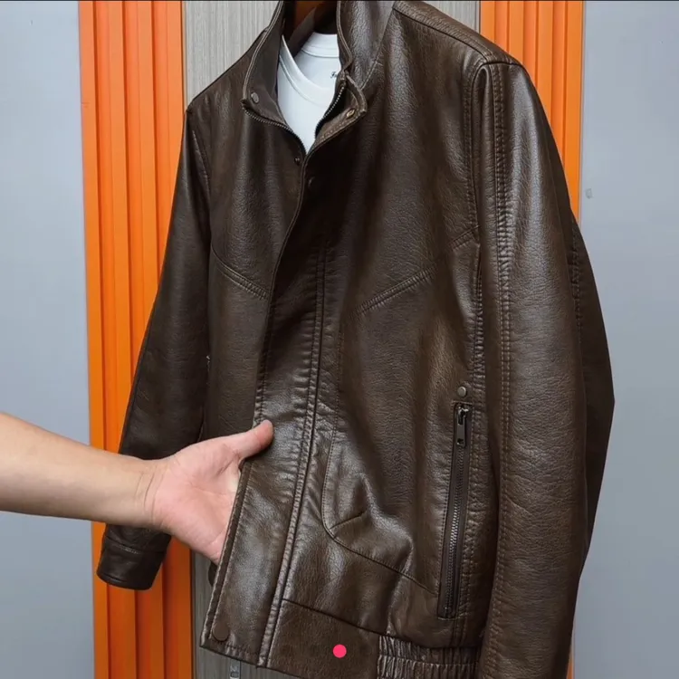 019春秋新款男士PU皮时尚休闲风立领复古皮衣