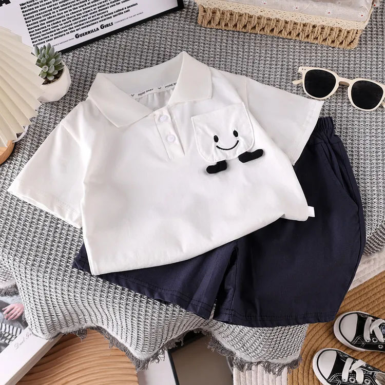 2025新款吸汗短袖短裤男童POLO衫刺绣帅气半袖休闲夏季套装