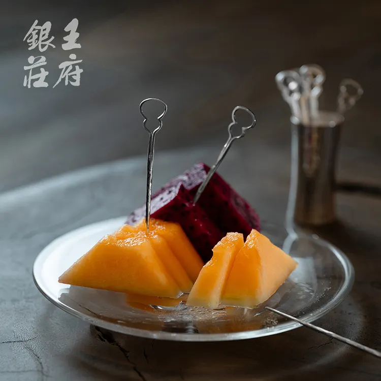 纯银999纯手工高端中式纯银水果叉糕点叉家用银茶具茶器配件 盈葫