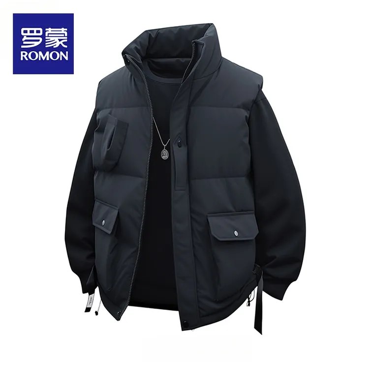 罗蒙潮牌百搭加厚背心外套上衣男士秋冬新款立领工装保暖无袖马甲
