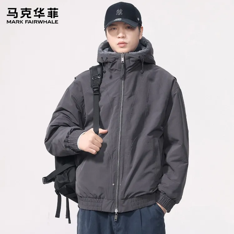 马克华菲双面穿高端座山雕仿貂绒连帽棉服男士秋冬棉衣保暖外套男